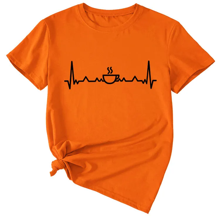ECG Coffee Women's Loose Short Sleeve Top Round Neck T-shirt