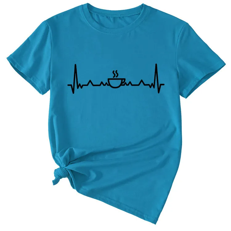 ECG Coffee Women's Loose Short Sleeve Top Round Neck T-shirt