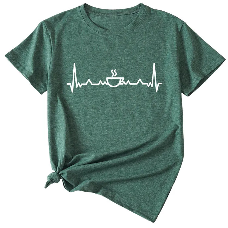 ECG Coffee Women's Loose Short Sleeve Top Round Neck T-shirt
