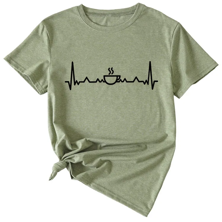ECG Coffee Women's Loose Short Sleeve Top Round Neck T-shirt