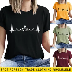 ECG Coffee Women's Loose Short Sleeve Top Round Neck T-shirt