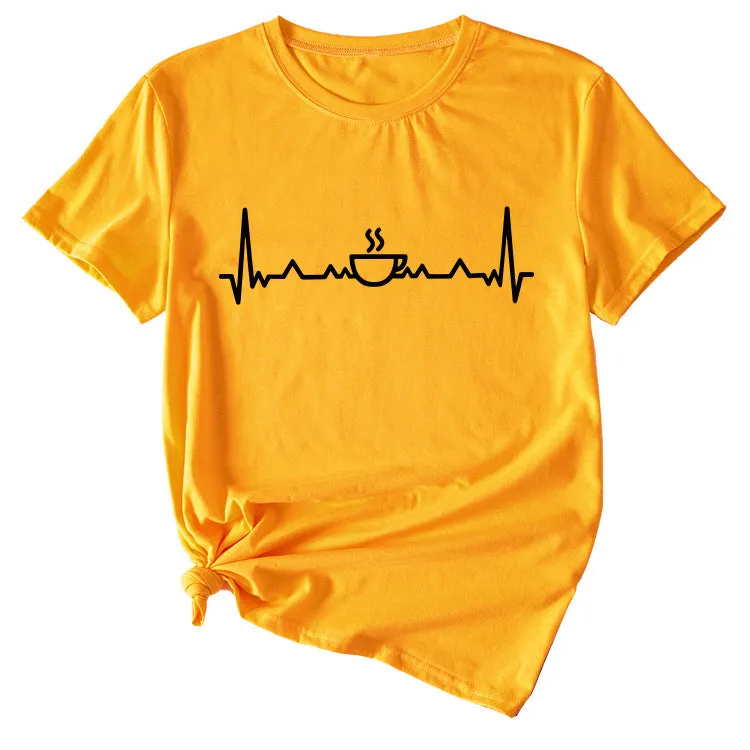 ECG Coffee Women's Loose Short Sleeve Top Round Neck T-shirt