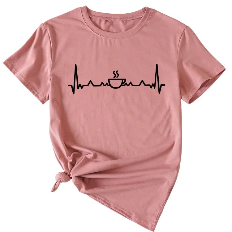 ECG Coffee Women's Loose Short Sleeve Top Round Neck T-shirt