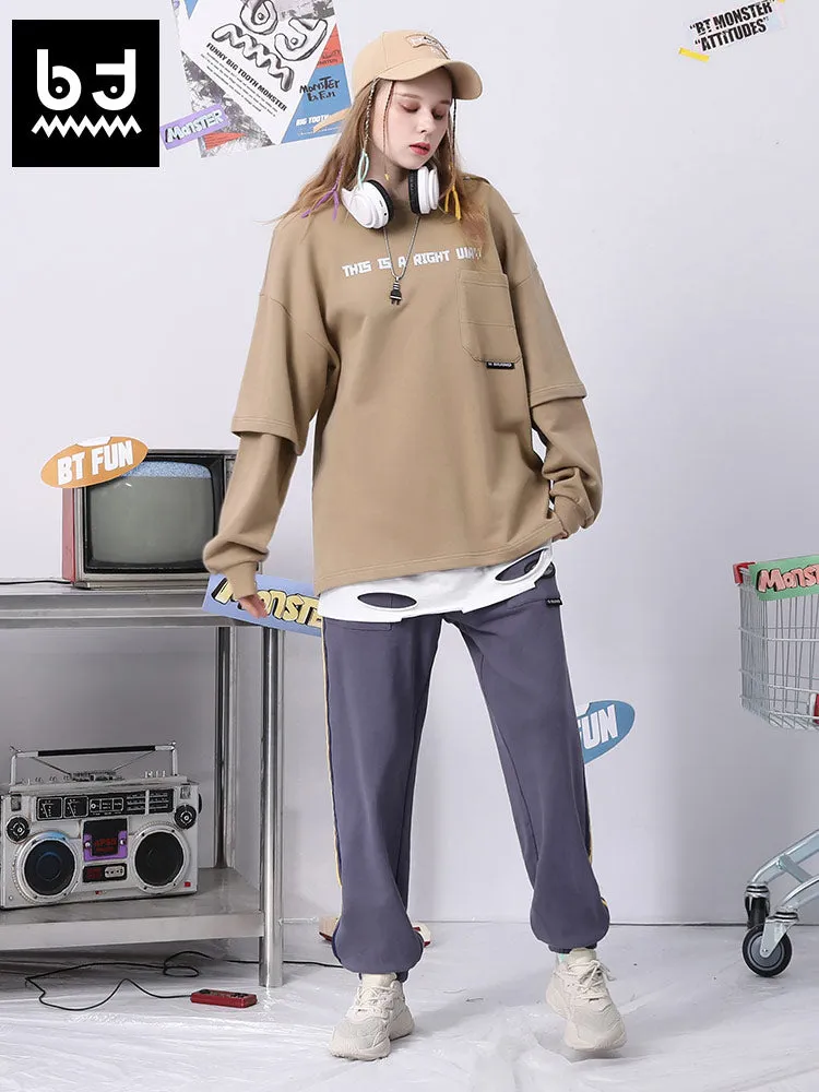 Fake two Bigdon monogram print loose sleeved cotton hoodie