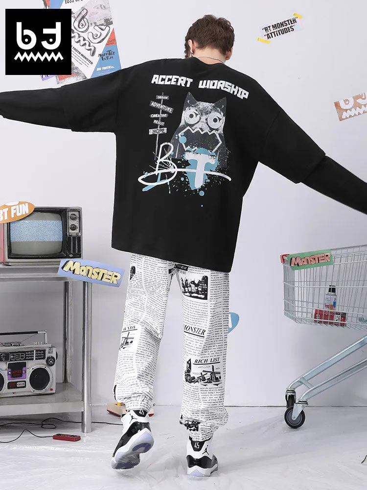Fake two Bigdon monogram print loose sleeved cotton hoodie