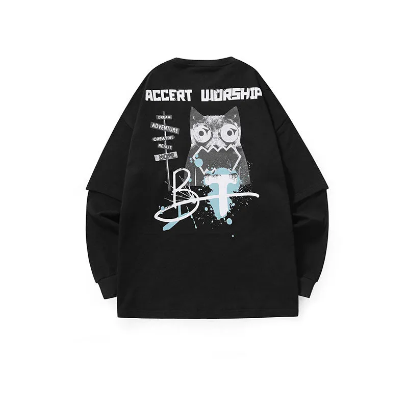 Fake two Bigdon monogram print loose sleeved cotton hoodie