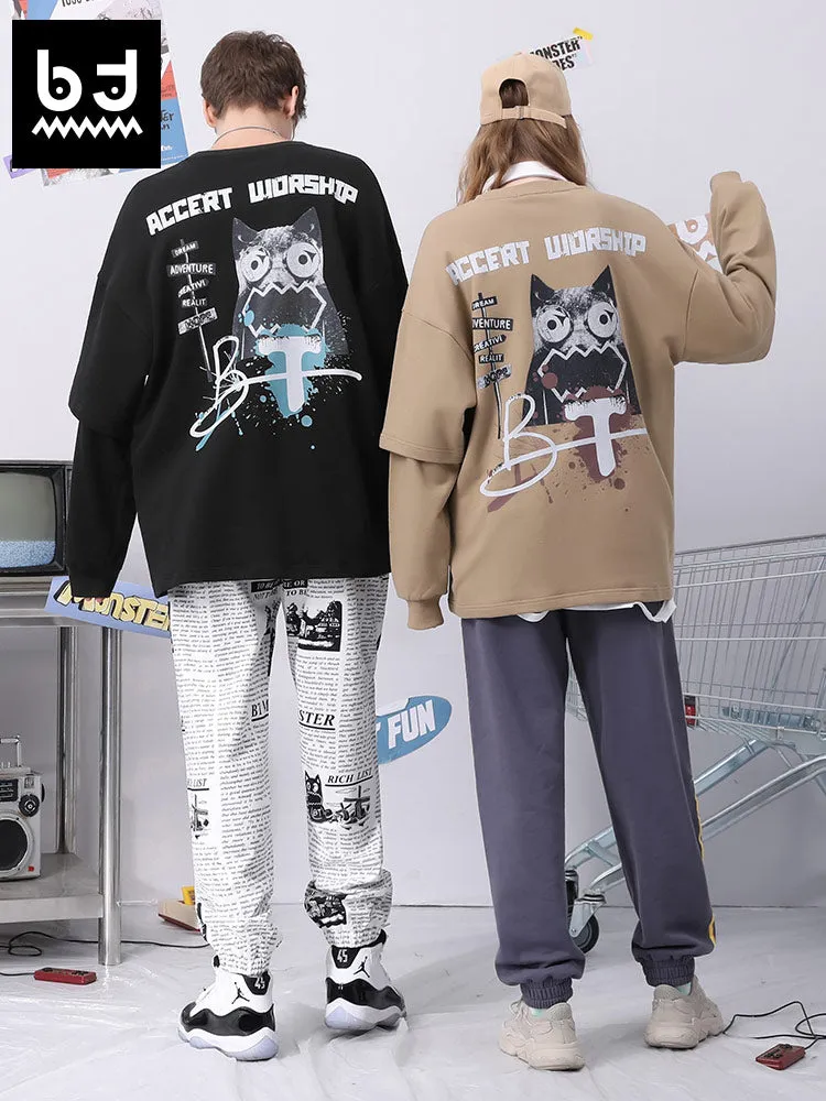 Fake two Bigdon monogram print loose sleeved cotton hoodie