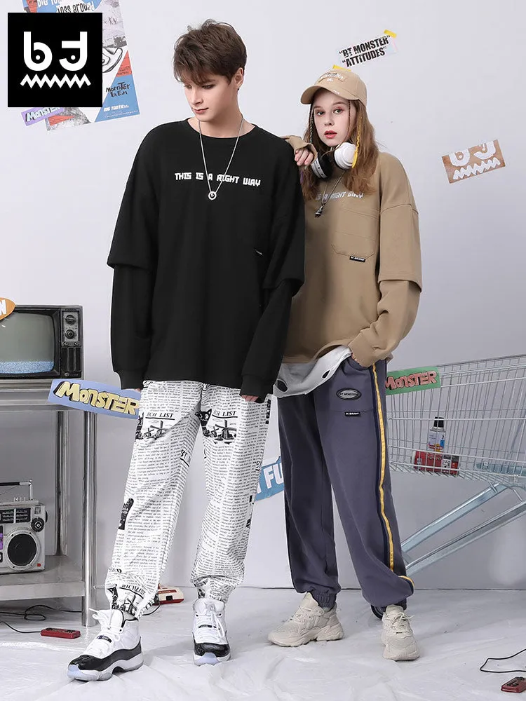 Fake two Bigdon monogram print loose sleeved cotton hoodie