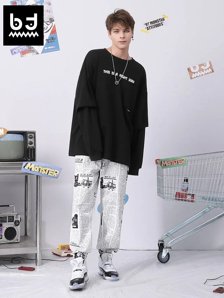 Fake two Bigdon monogram print loose sleeved cotton hoodie