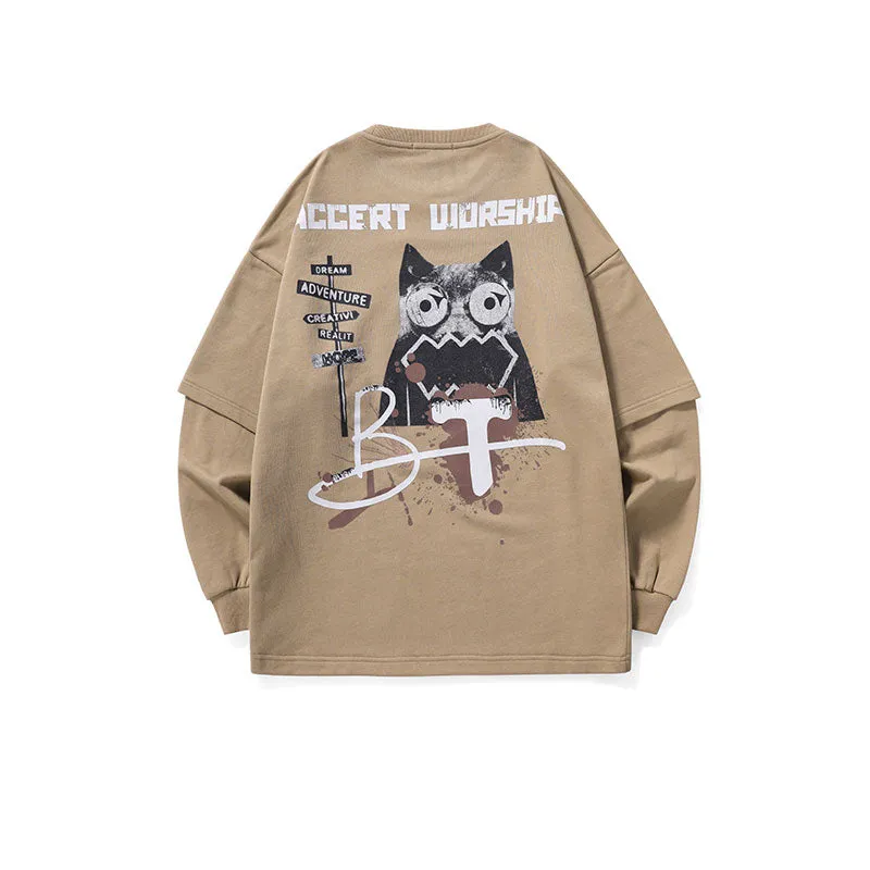 Fake two Bigdon monogram print loose sleeved cotton hoodie