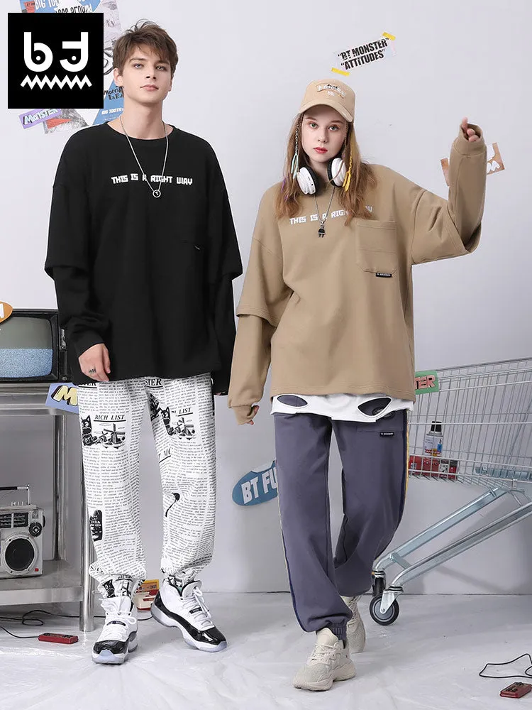 Fake two Bigdon monogram print loose sleeved cotton hoodie