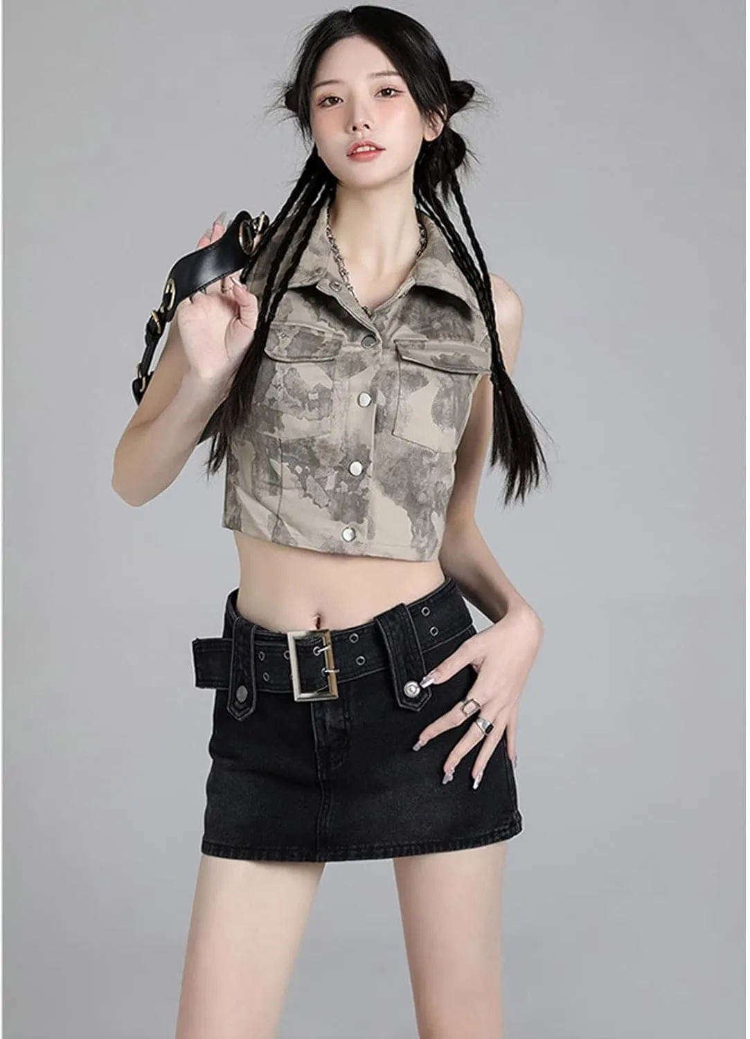 Gothic Denim Skirt Women's high Waisted A-line Buttocks Wrapped Short Skirt Women's Denim Skirt Pants