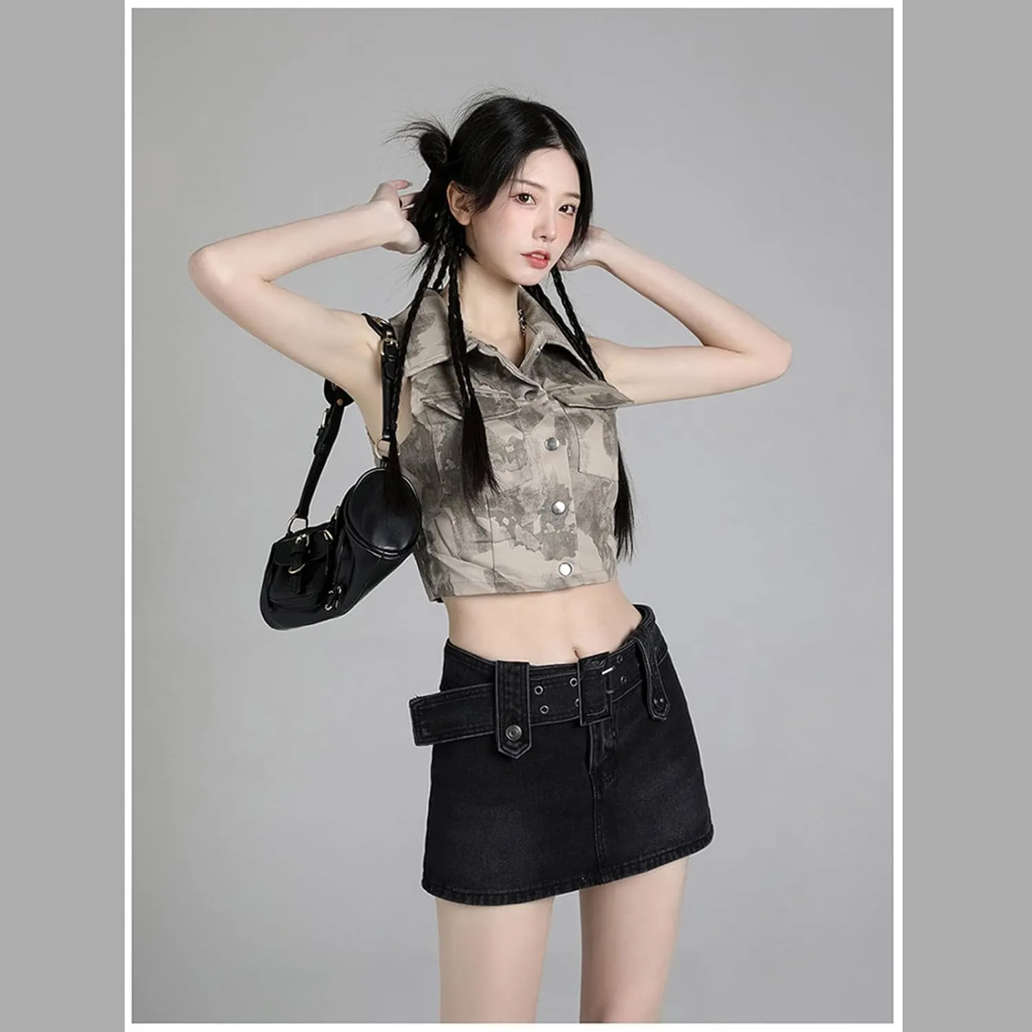 Gothic Denim Skirt Women's high Waisted A-line Buttocks Wrapped Short Skirt Women's Denim Skirt Pants