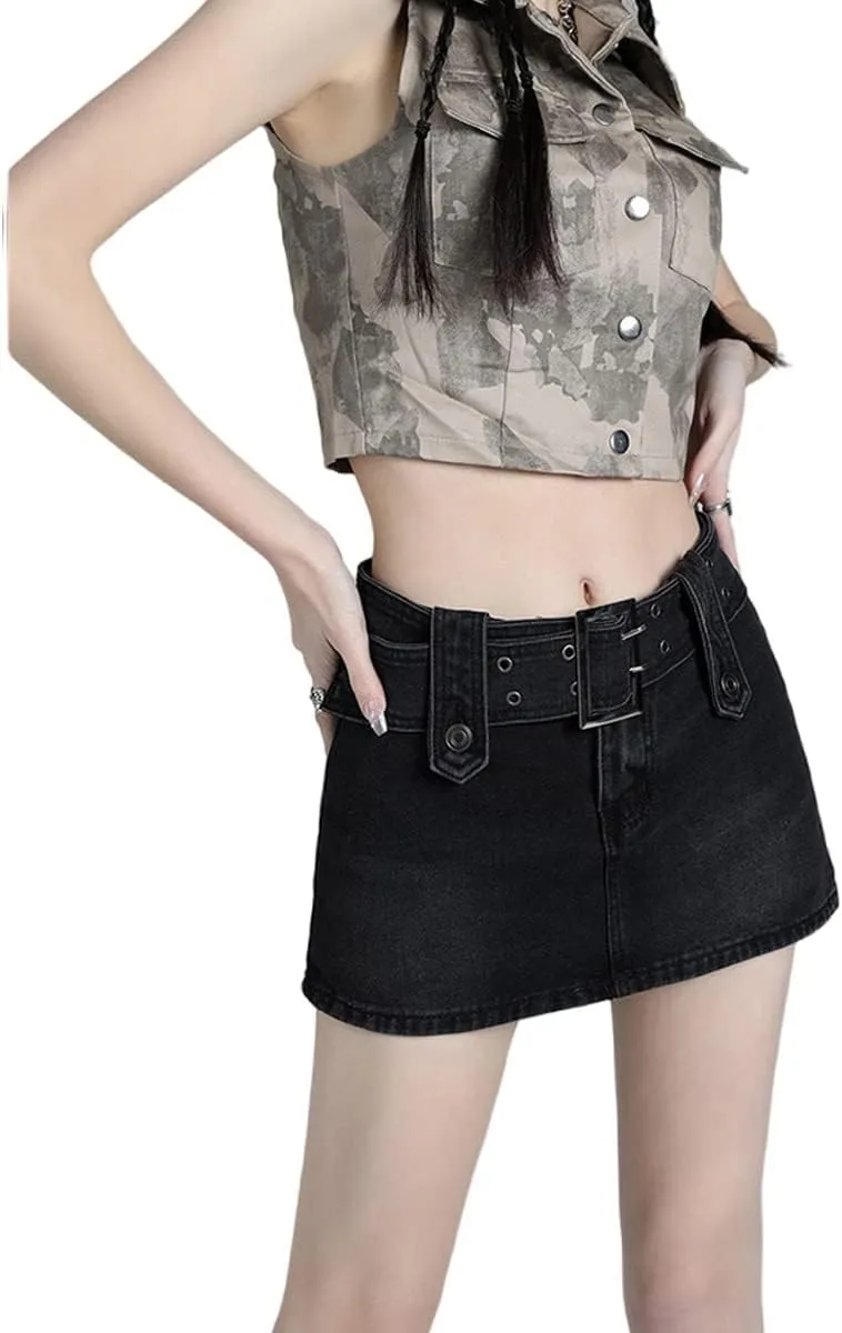 Gothic Denim Skirt Women's high Waisted A-line Buttocks Wrapped Short Skirt Women's Denim Skirt Pants