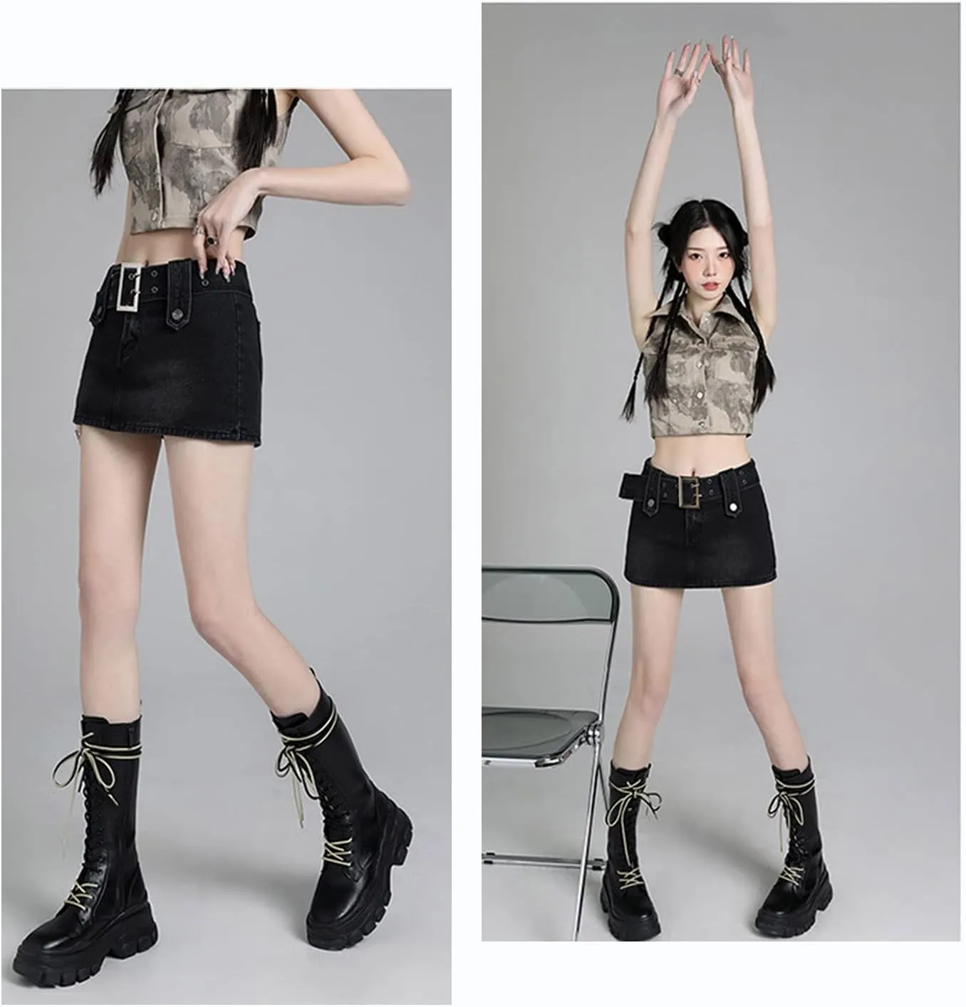 Gothic Denim Skirt Women's high Waisted A-line Buttocks Wrapped Short Skirt Women's Denim Skirt Pants