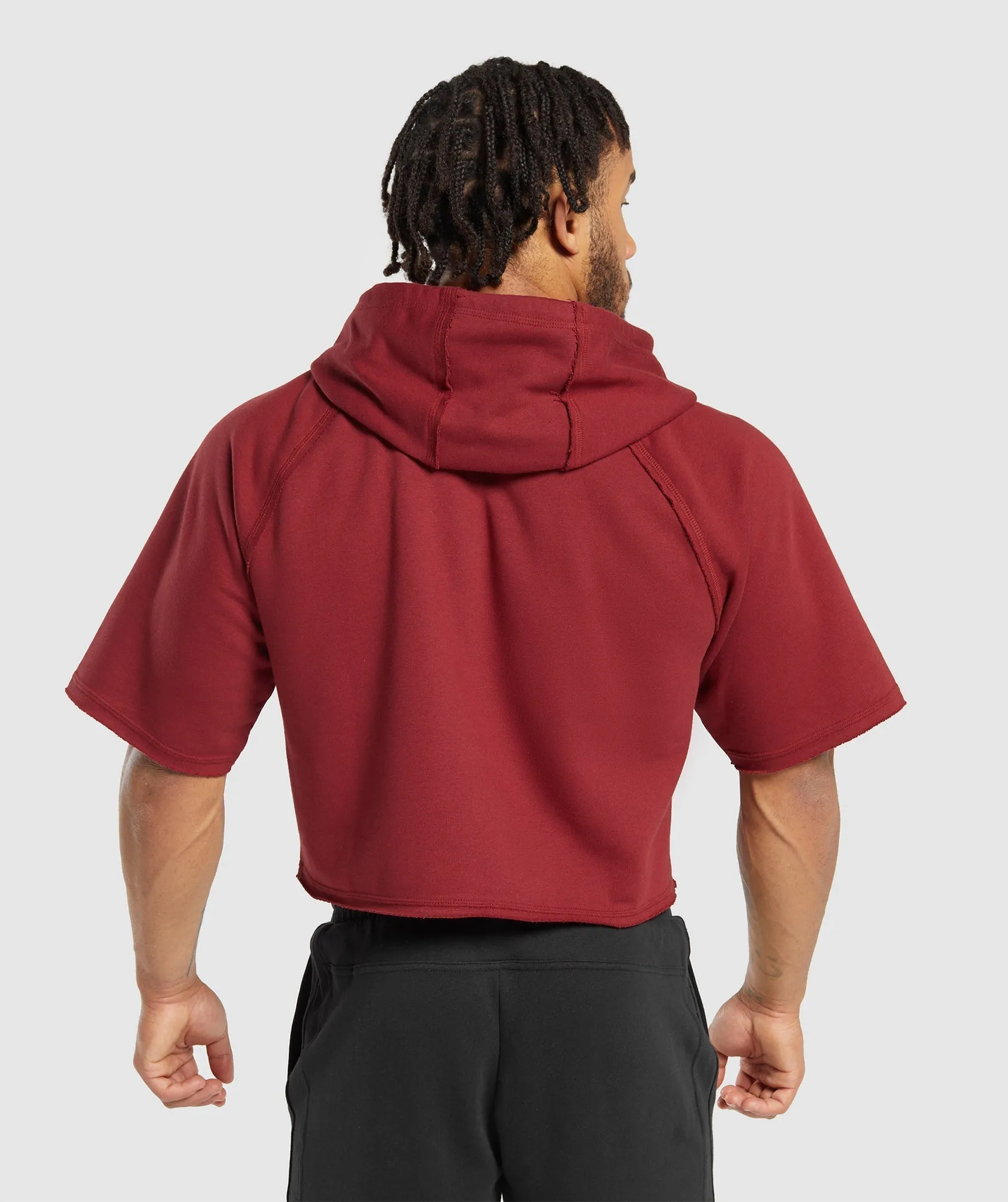 Gymshark Legacy Short Sleeve Crop Hoodie - Washed Red
