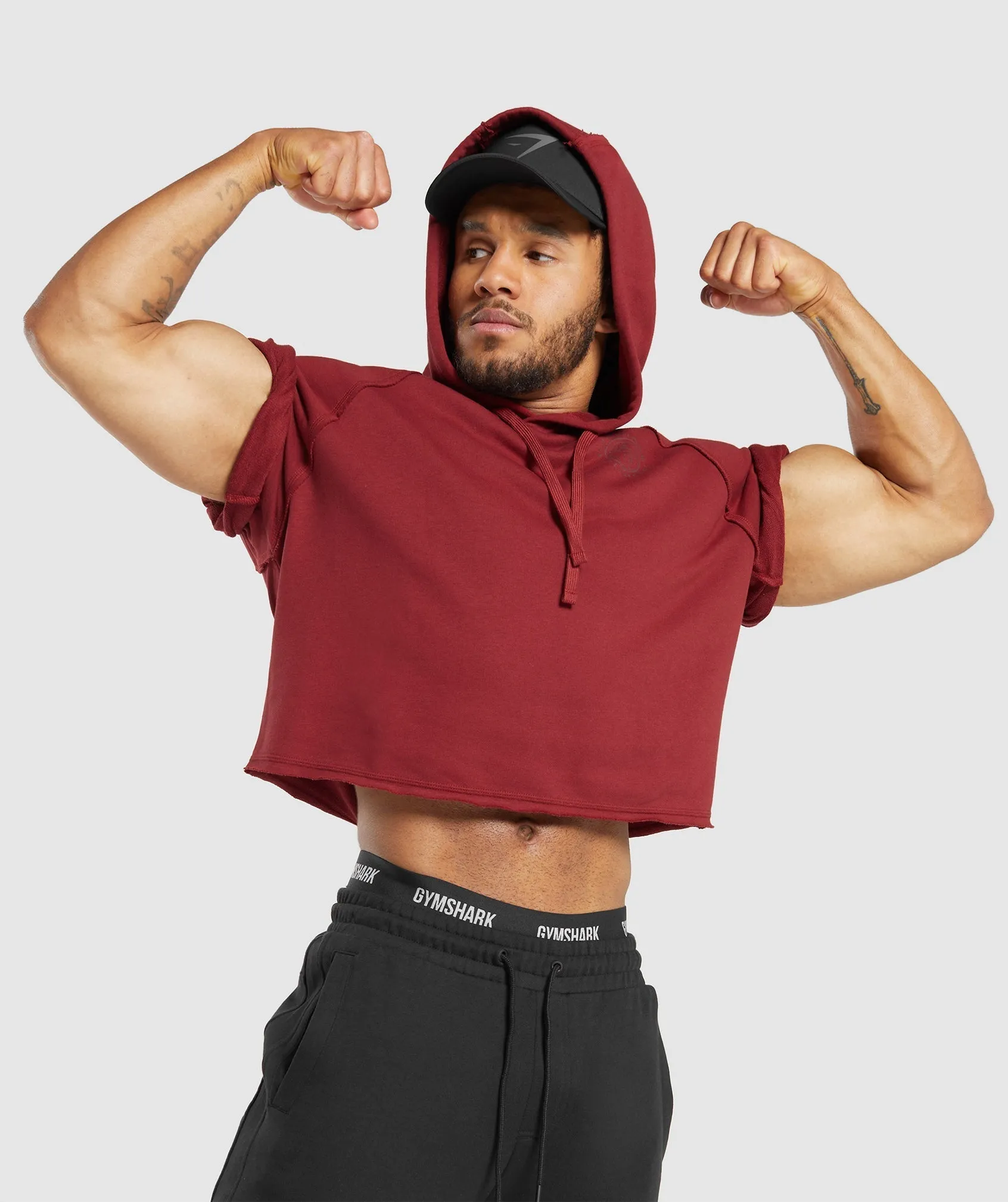 Gymshark Legacy Short Sleeve Crop Hoodie - Washed Red