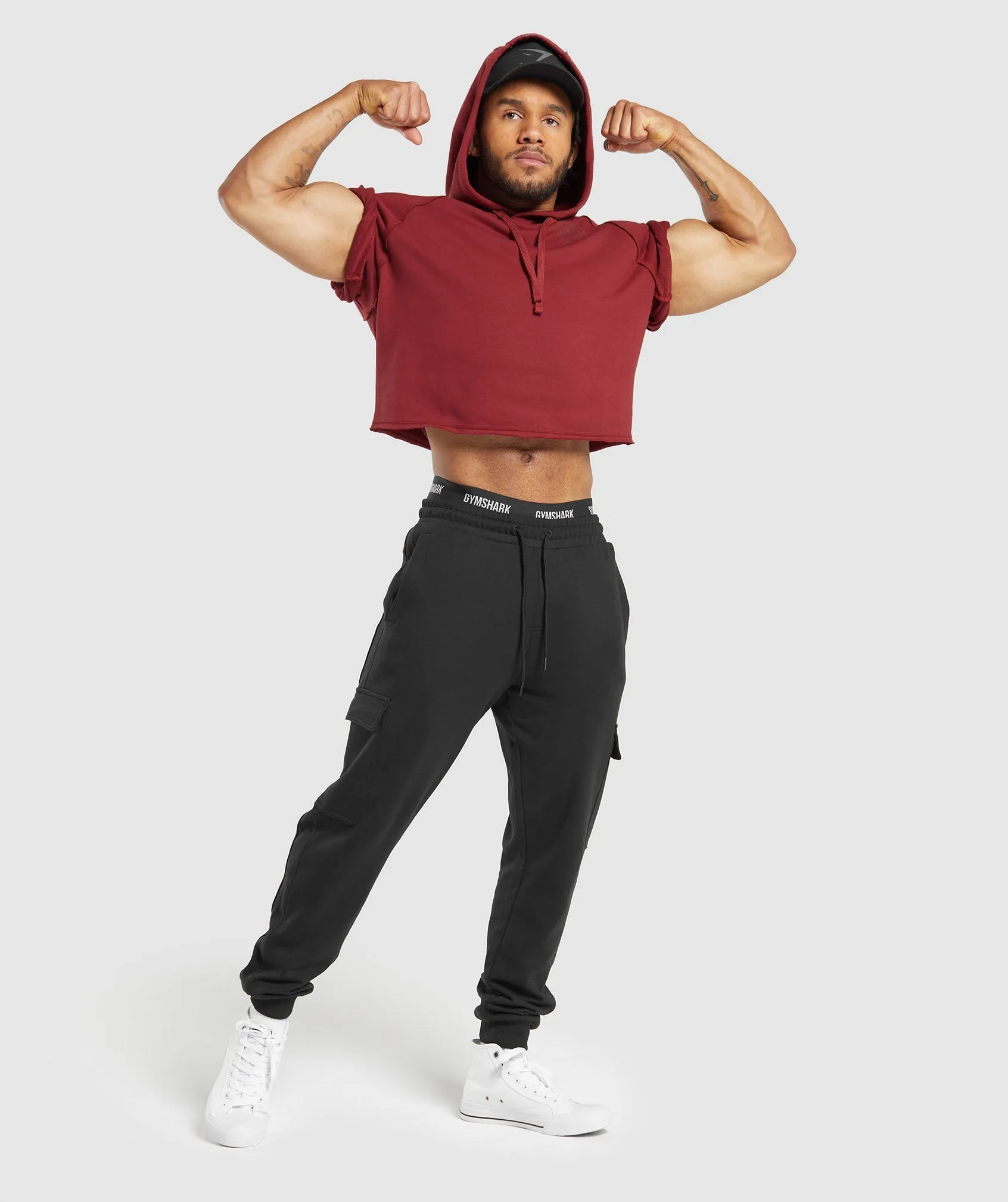 Gymshark Legacy Short Sleeve Crop Hoodie - Washed Red