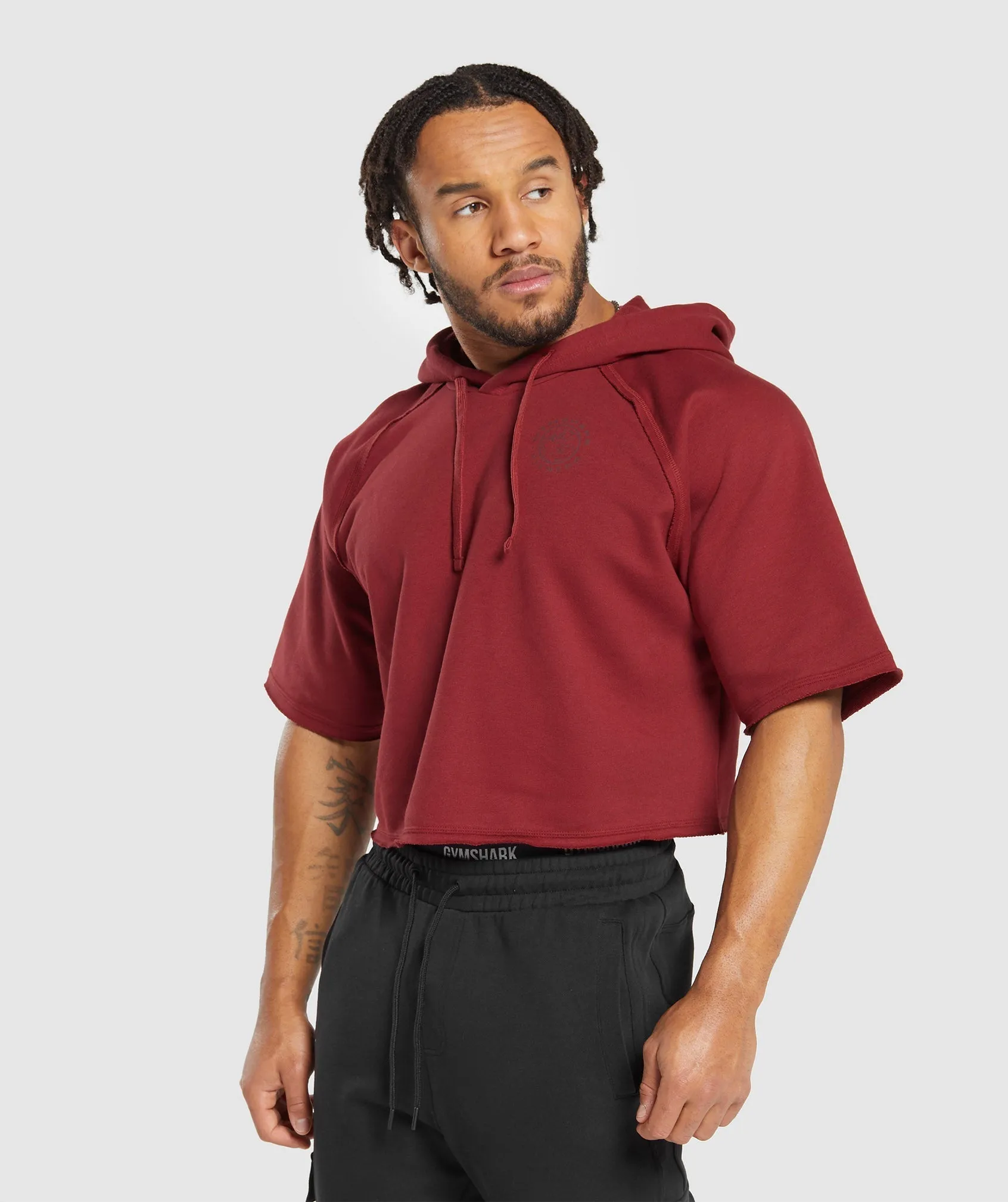 Gymshark Legacy Short Sleeve Crop Hoodie - Washed Red