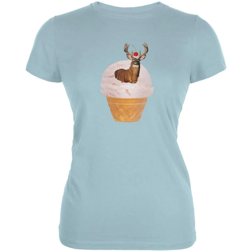 Ice Cream Cone Buck Light Aqua Juniors Soft T-Shirt