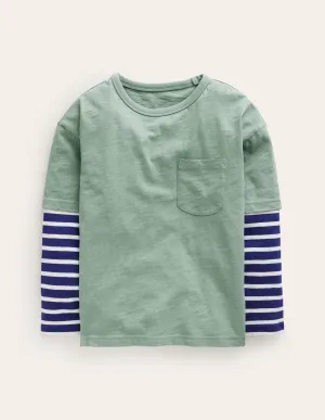 Layered Long-Sleeve T-Shirt-Green Smoke