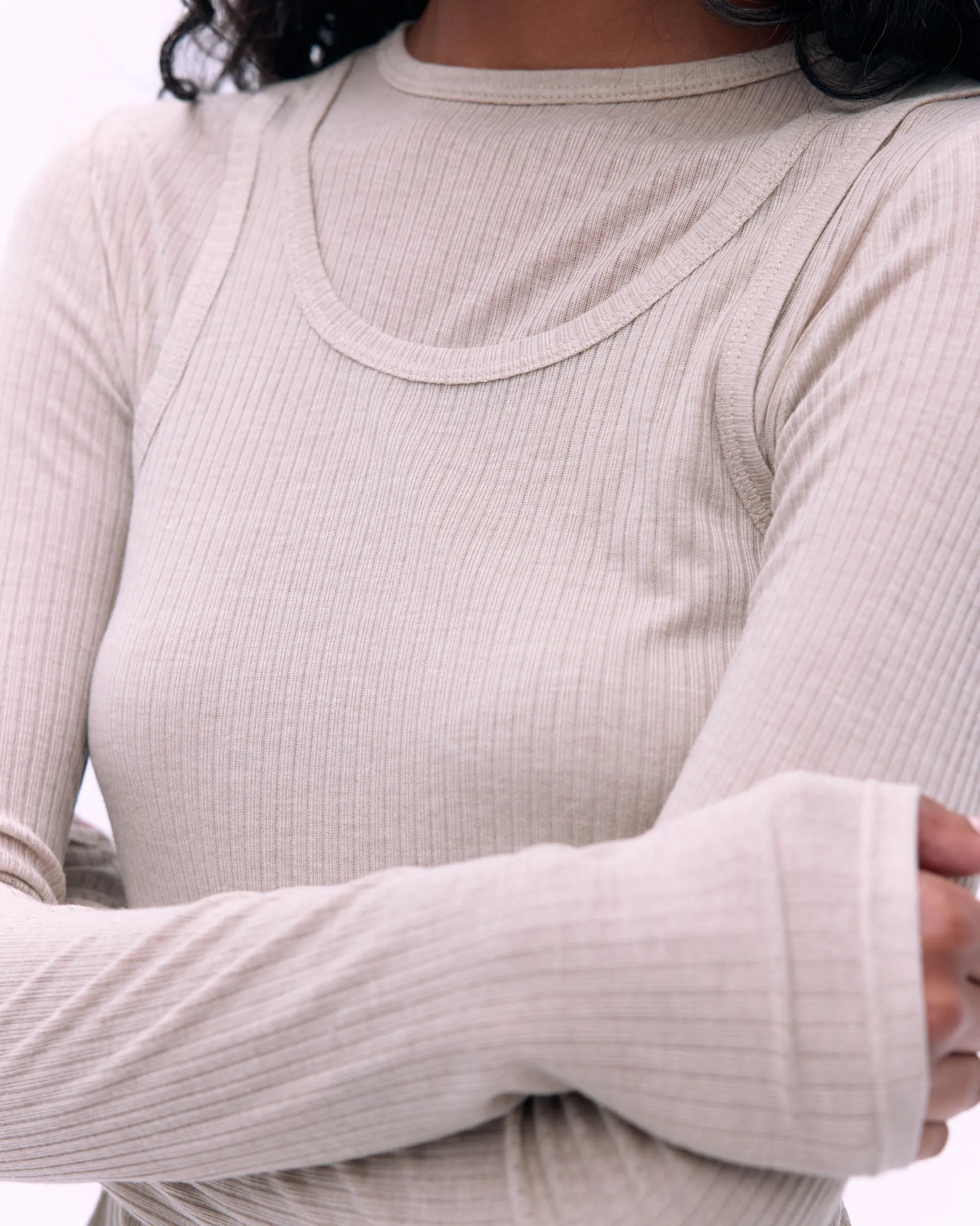 Lightweight Rib Layered Tee - Sand