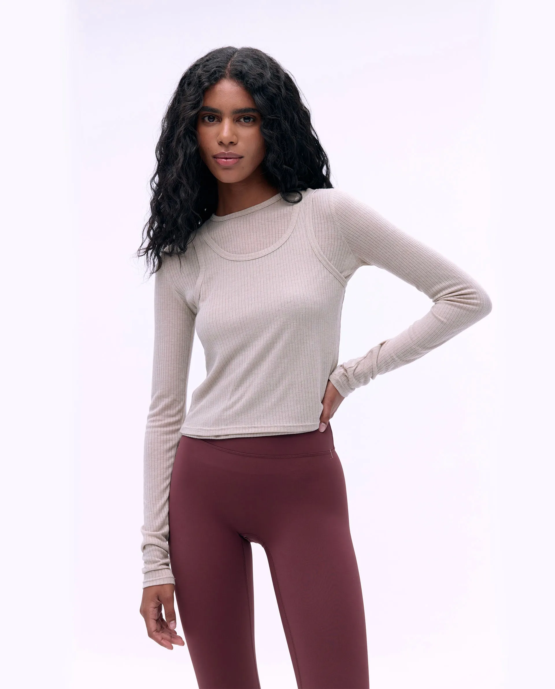 Lightweight Rib Layered Tee - Sand
