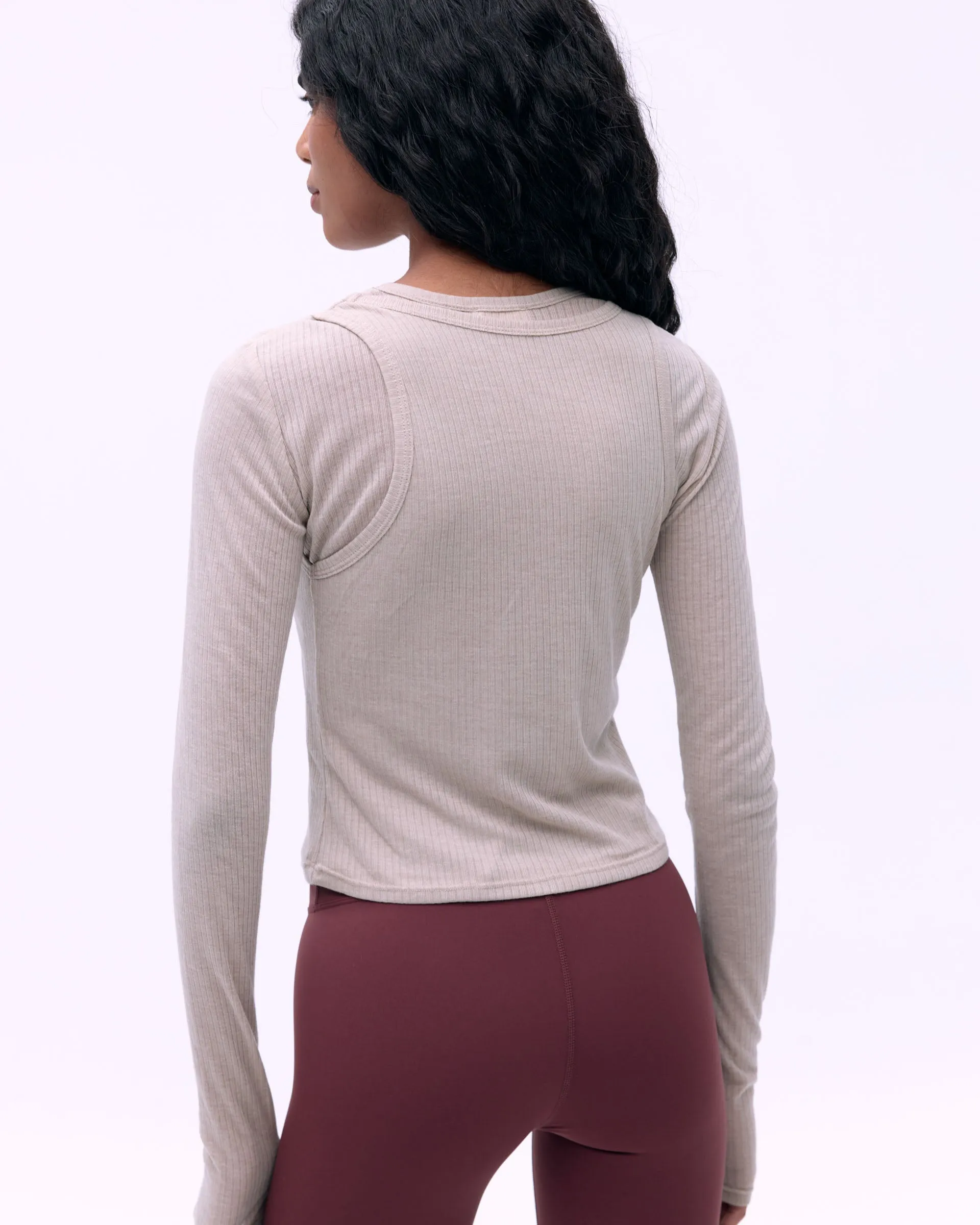 Lightweight Rib Layered Tee - Sand