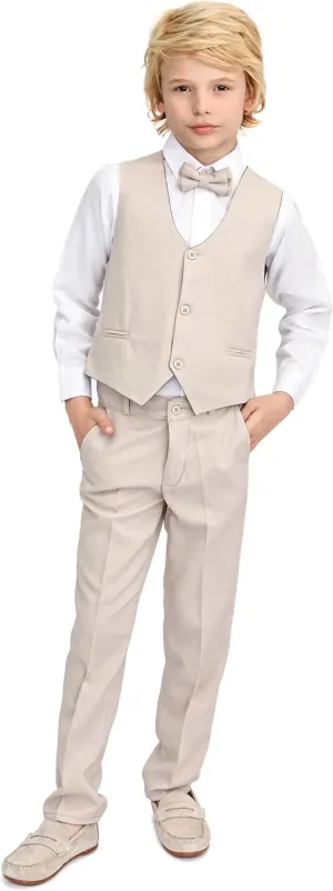 Lilax Boys Formal Suit 4 Piece Vest, Pants and Tie Dresswear Suit Set