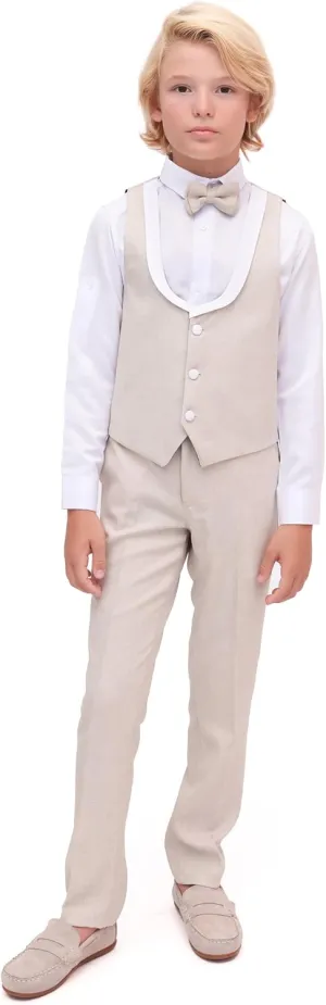 Lilax Boys Formal Suit 4 Piece Vest, Pants and Tie Dresswear Suit Set