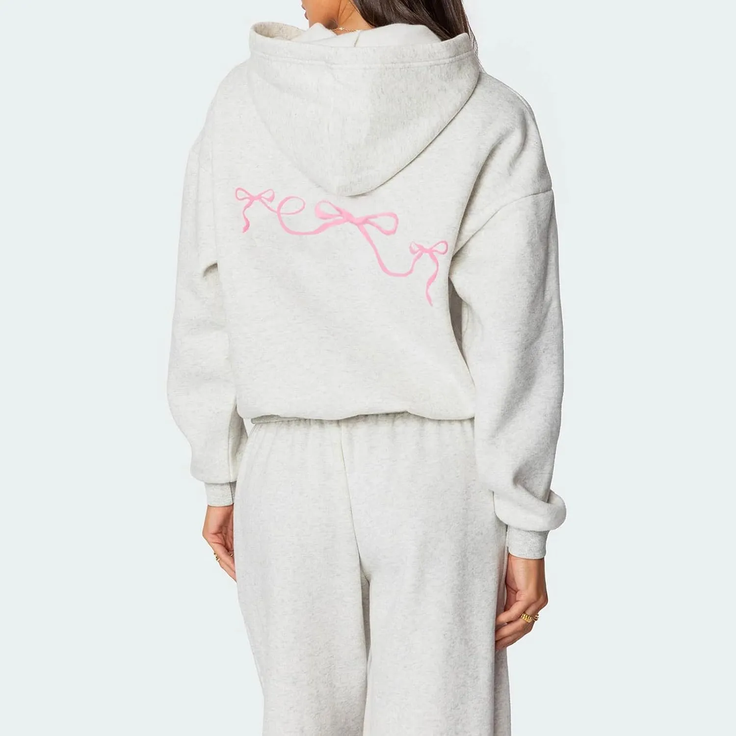 lisenraIn Women 2 Piece Tracksuit Outfits Sets Bow Print Hoodie and Sweatpants Set Casual Matching Sweat Set Loungewear