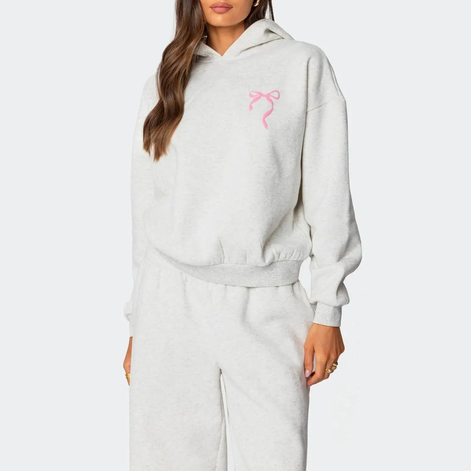lisenraIn Women 2 Piece Tracksuit Outfits Sets Bow Print Hoodie and Sweatpants Set Casual Matching Sweat Set Loungewear