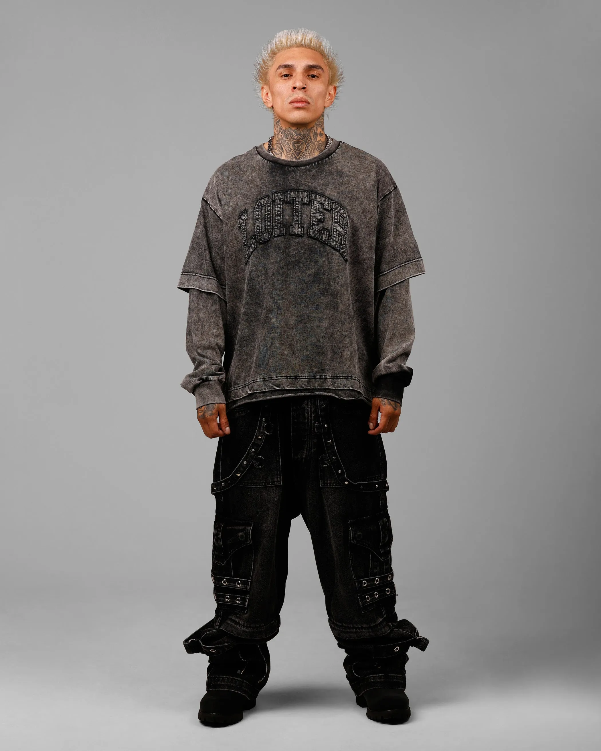 Loiter Impact Long Sleeve T-Shirt Washed Black/White