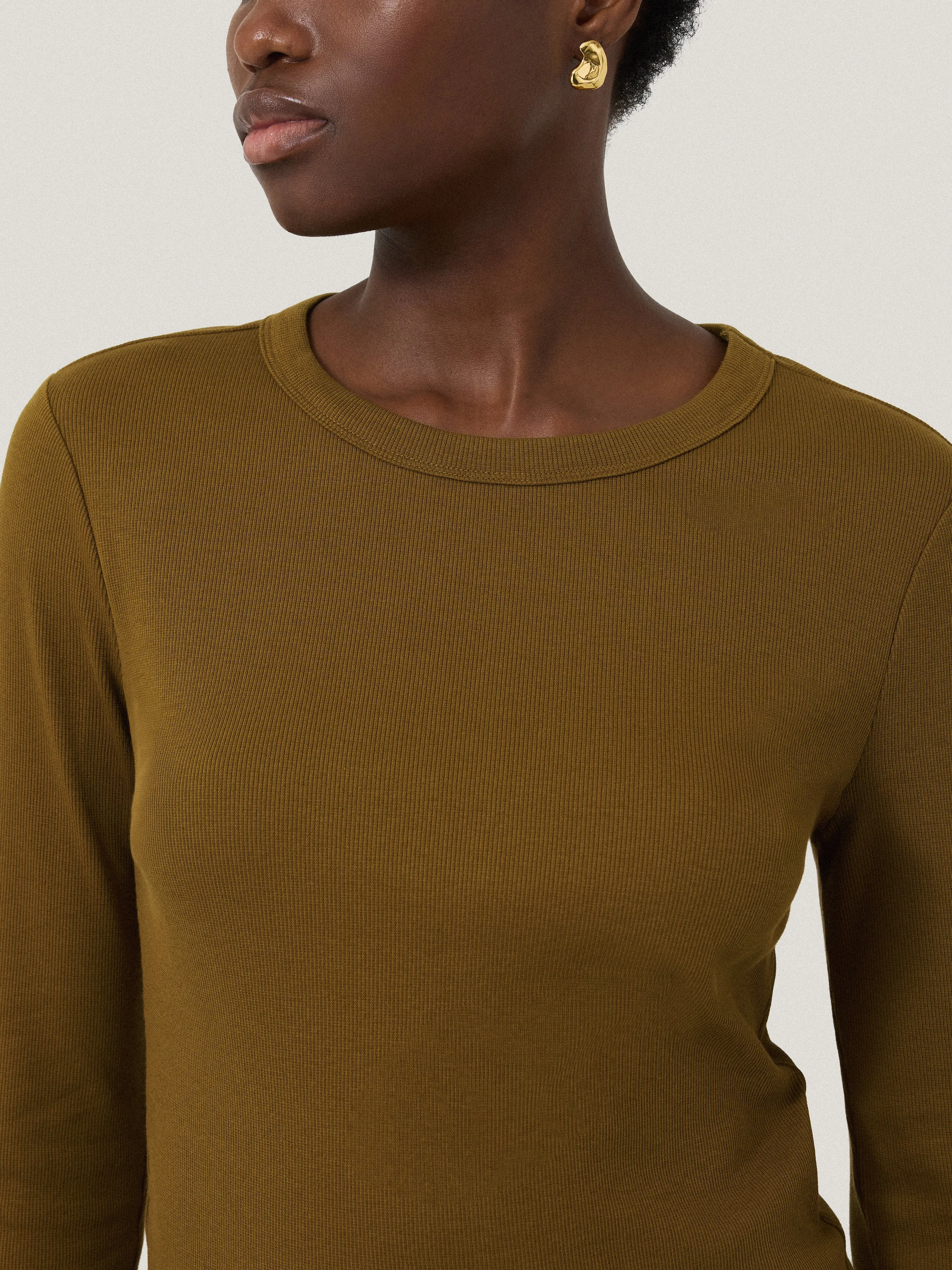 Long Sleeve Fine Cotton Baby Tee | Khaki