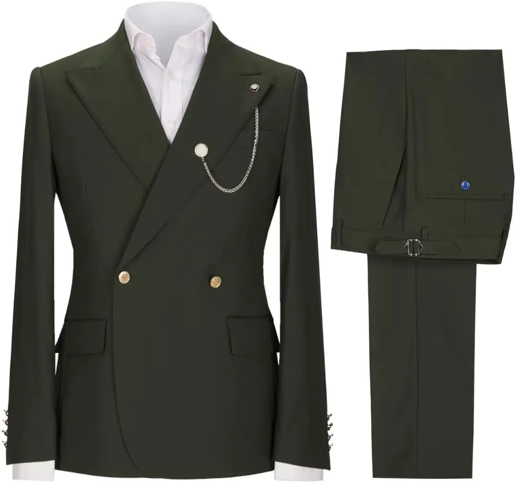 Men's 2 Piece Slim Fit Suit Double Breasted Solid Blazer Formal Jacket and Pants Set for Wedding Prom