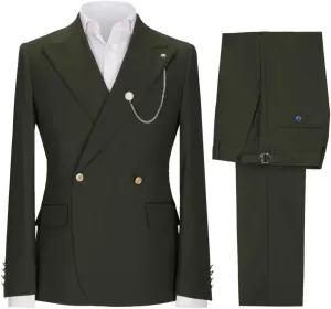Men's 2 Piece Slim Fit Suit Double Breasted Solid Blazer Formal Jacket and Pants Set for Wedding Prom