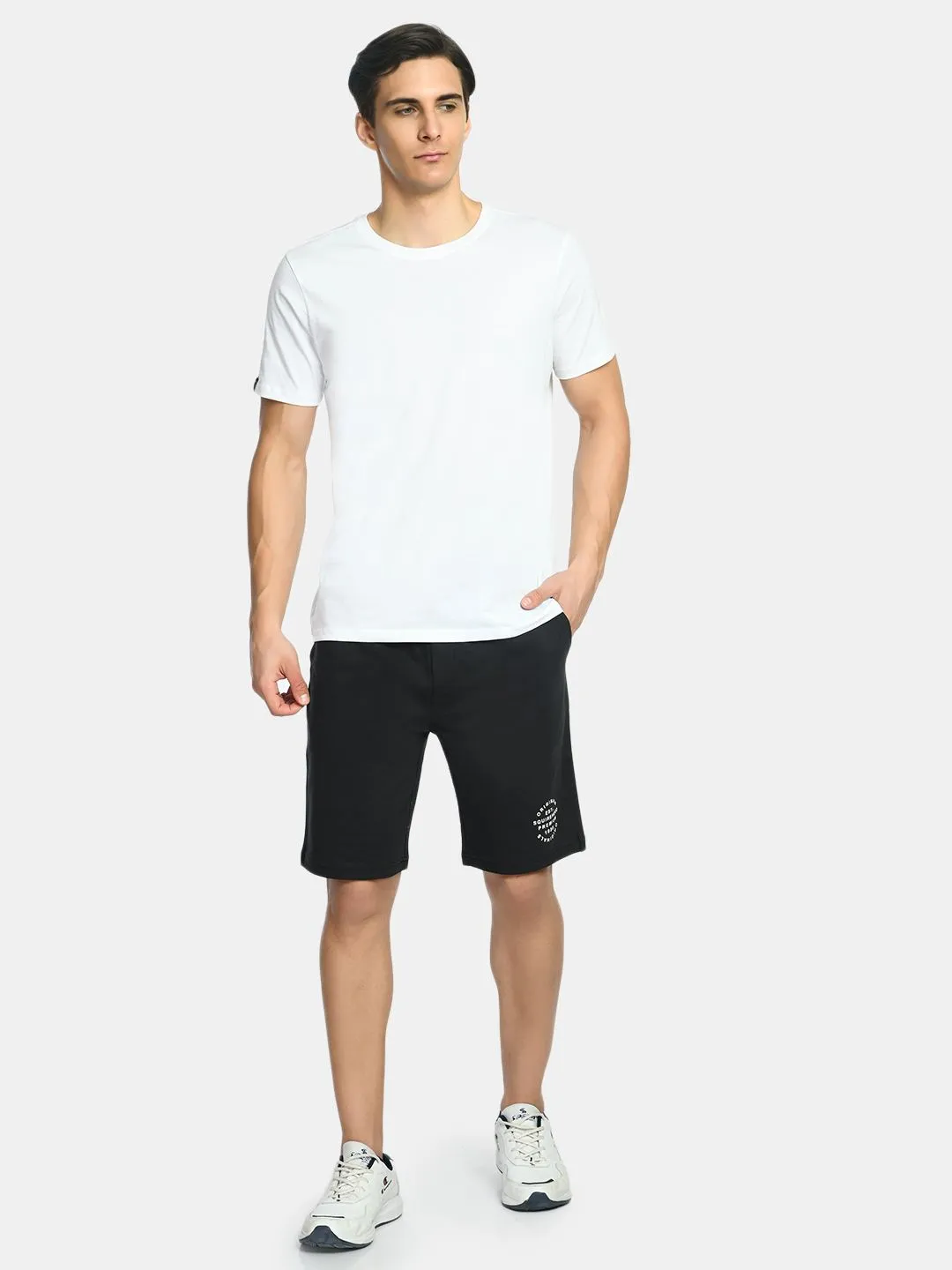 Men's Black Drawstring Waist Solid Knit Shorts