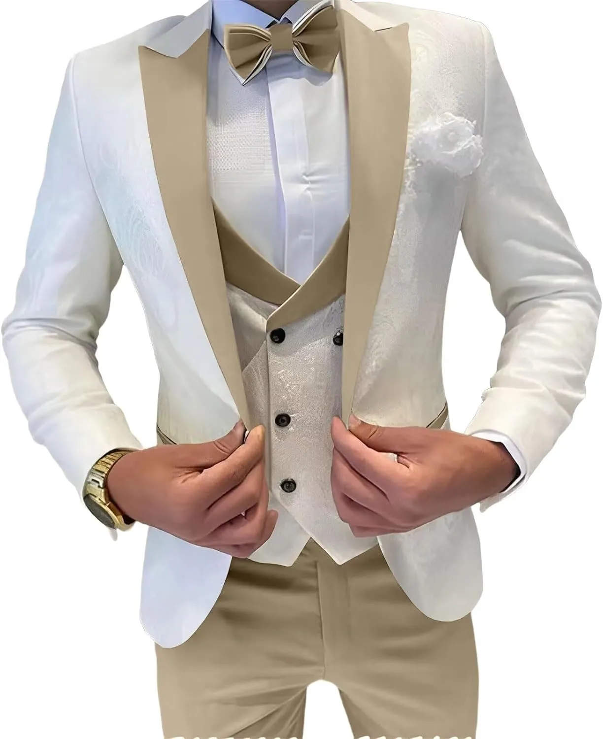 Mens Jacquard Suit 3 Piece Slim Fit Suits Prom Formal Business Suit for Men Jacket Vest Pants Wedding Suit