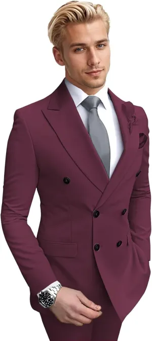 Men's Suits 2 Piece Slim Fit Double Breasted Tuxedo for Men Formal Wedding Outfits Prom Suits Blazer Jacket Pants