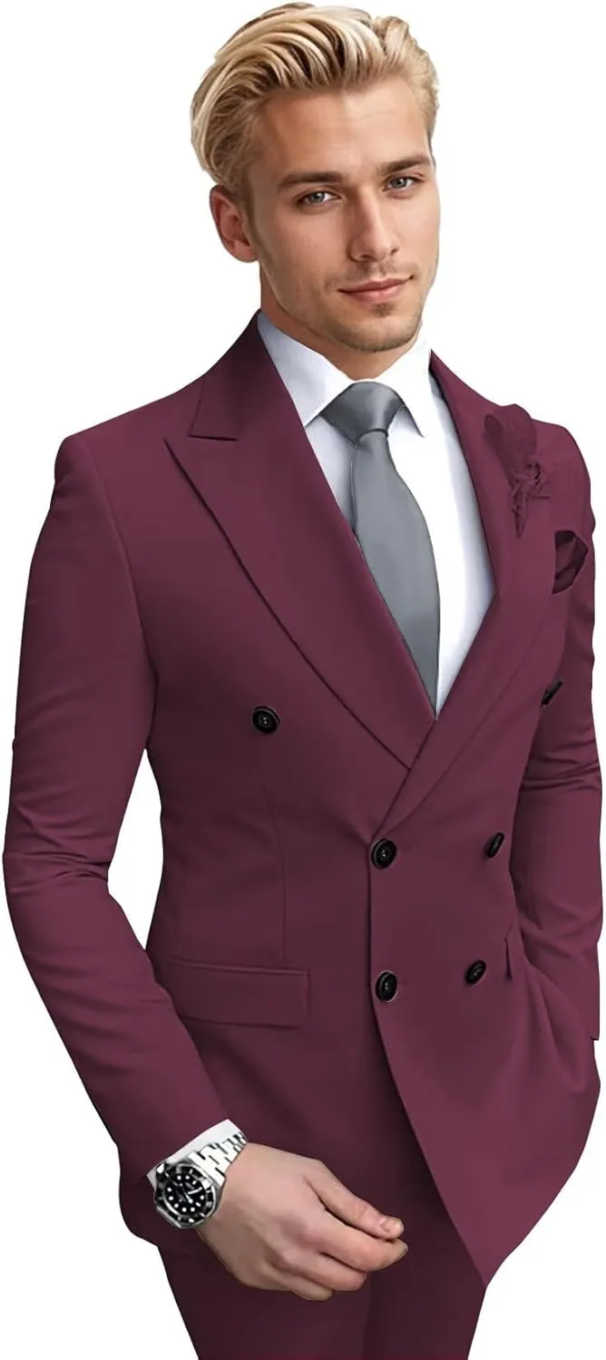Men's Suits 2 Piece Slim Fit Double Breasted Tuxedo for Men Formal Wedding Outfits Prom Suits Blazer Jacket Pants