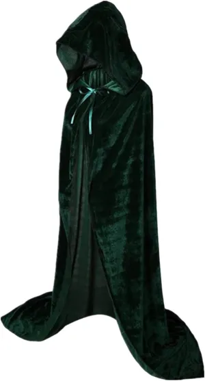 Miyaomn Embroidered Tops for Women Women's Velvet Hoodie Cloak Solid Color Vampire Witch Wizard Long Cape Robe Halloween Christmas Party Cosplay Costume(Green,Large)