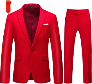 MOGU Men's Slim Fit 2-Piece Tuxedo Suit One-Button Jacket & Pants Set for Wedding, Prom, and Formal Events