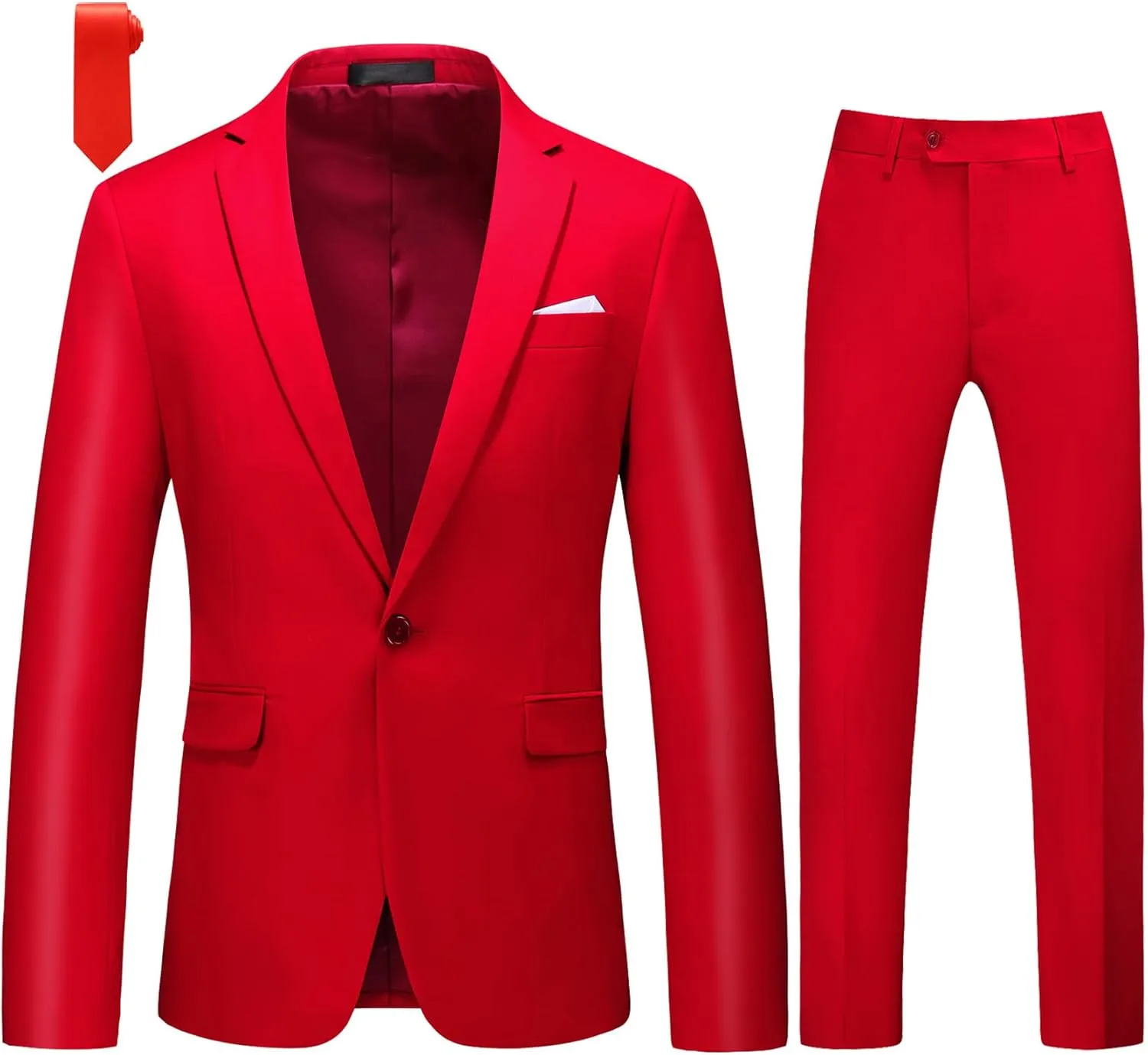 MOGU Men's Slim Fit 2-Piece Tuxedo Suit One-Button Jacket & Pants Set for Wedding, Prom, and Formal Events