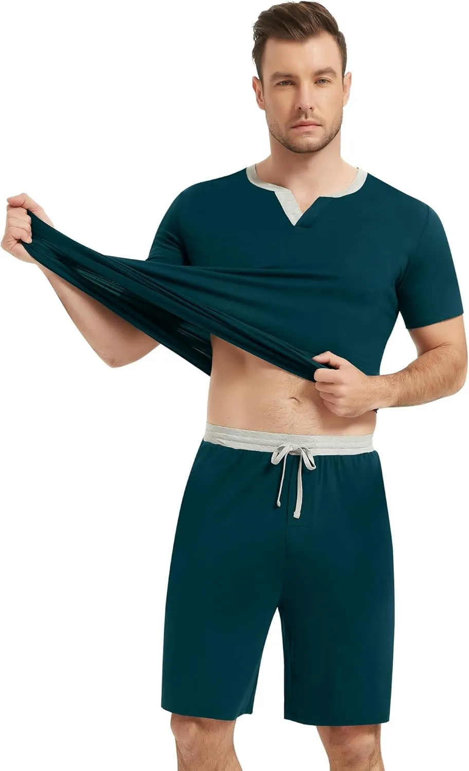 NACHILA Men's Pajamas Set-Viscose Made from Bamboo,Short Sleeve Pjs 2 Piece Pajama Cool Sleepwear with Short Pants