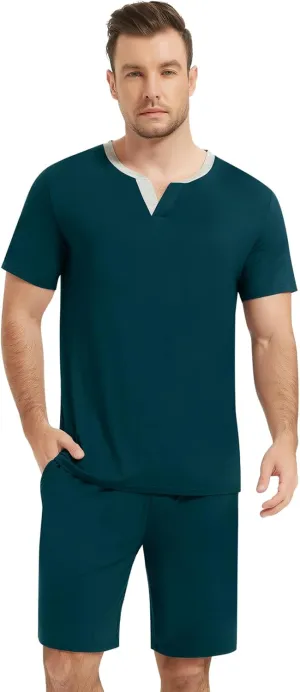 NACHILA Men's Pajamas Set-Viscose Made from Bamboo,Short Sleeve Pjs 2 Piece Pajama Cool Sleepwear with Short Pants