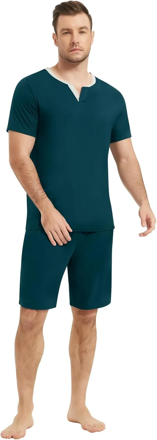 NACHILA Men's Pajamas Set-Viscose Made from Bamboo,Short Sleeve Pjs 2 Piece Pajama Cool Sleepwear with Short Pants