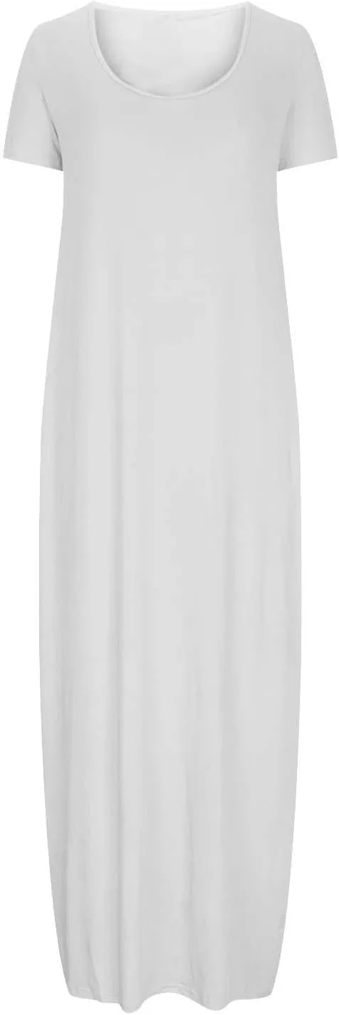 NaRHbrg Womens Summer Dress Casual Loose Plain Long Dress Round Neck Short Sleeve Maxi Dresses Crew Neck Flowy Beach Sundress