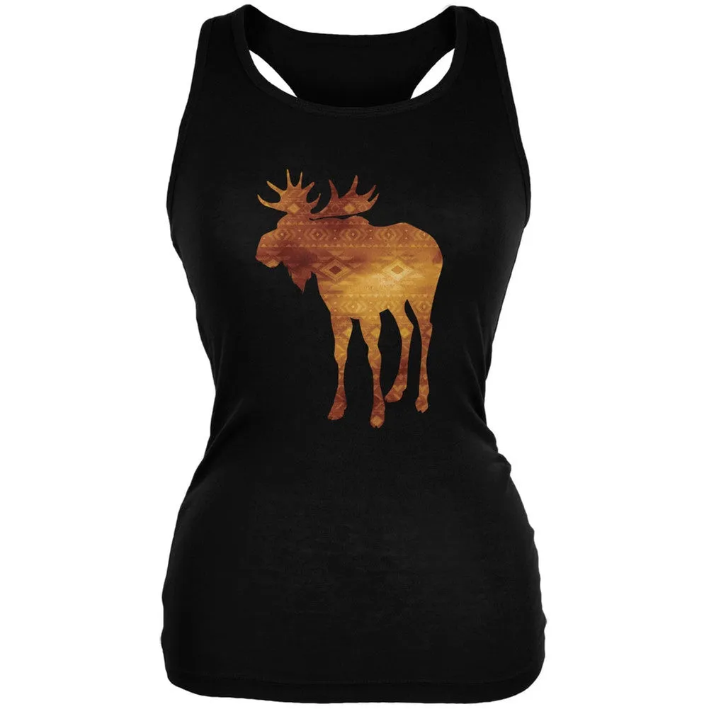 Native American Spirit Moose Black Juniors Soft Tank Top