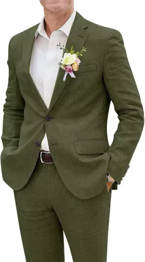 Netsky 2 Piece Linen Suits Mens Casual Linen Suit for Summer Beach Wedding Formal Business Suit Blazer Jacket Pants