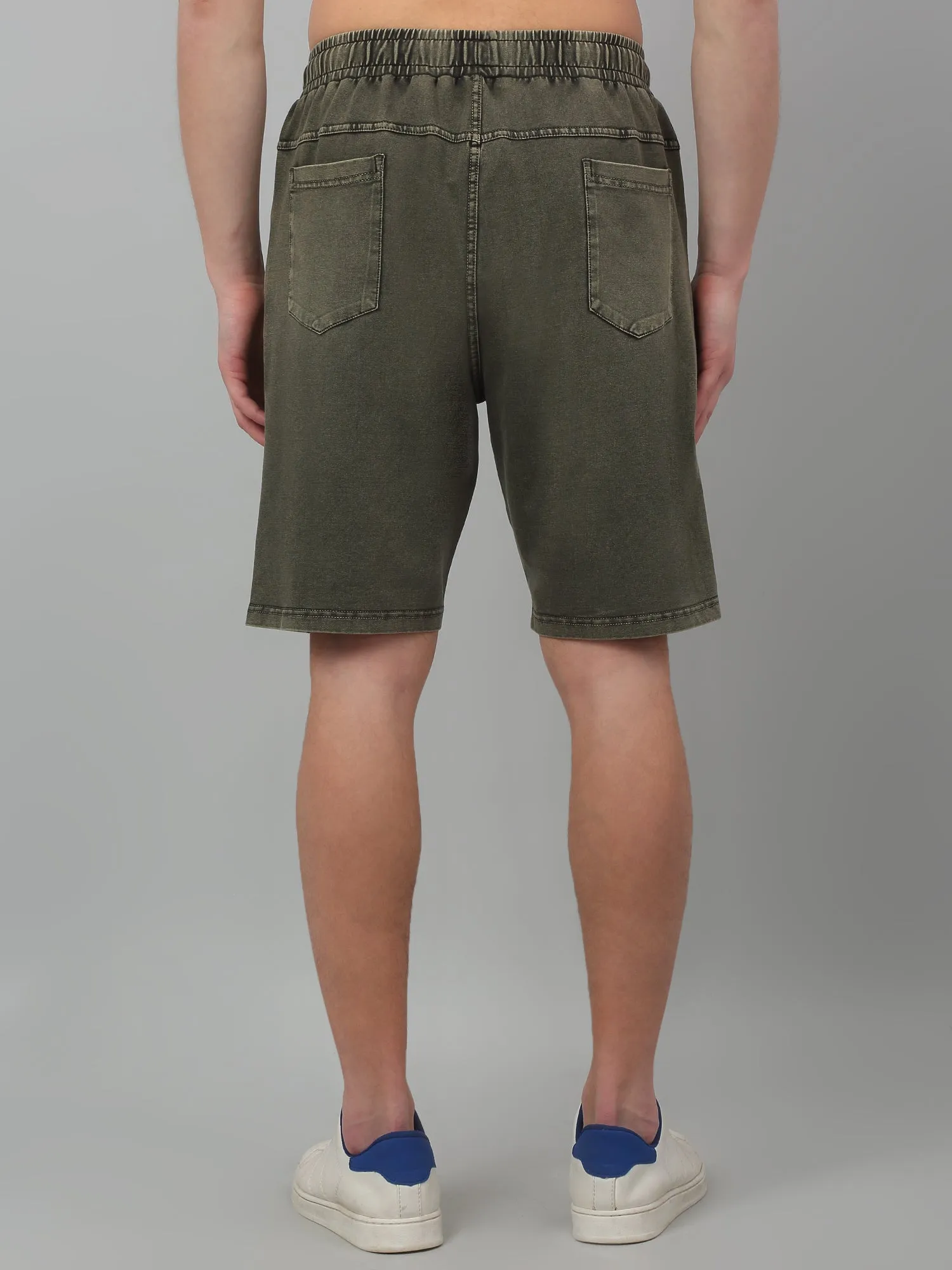 Olive Green Solid Above Knee Bermuda For Men